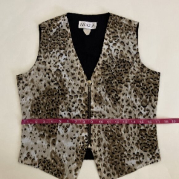 Vintage Vest 80s 90s Womens Leopard Print Zipper Front Big Cat Tan Brown - Picture 10 of 12